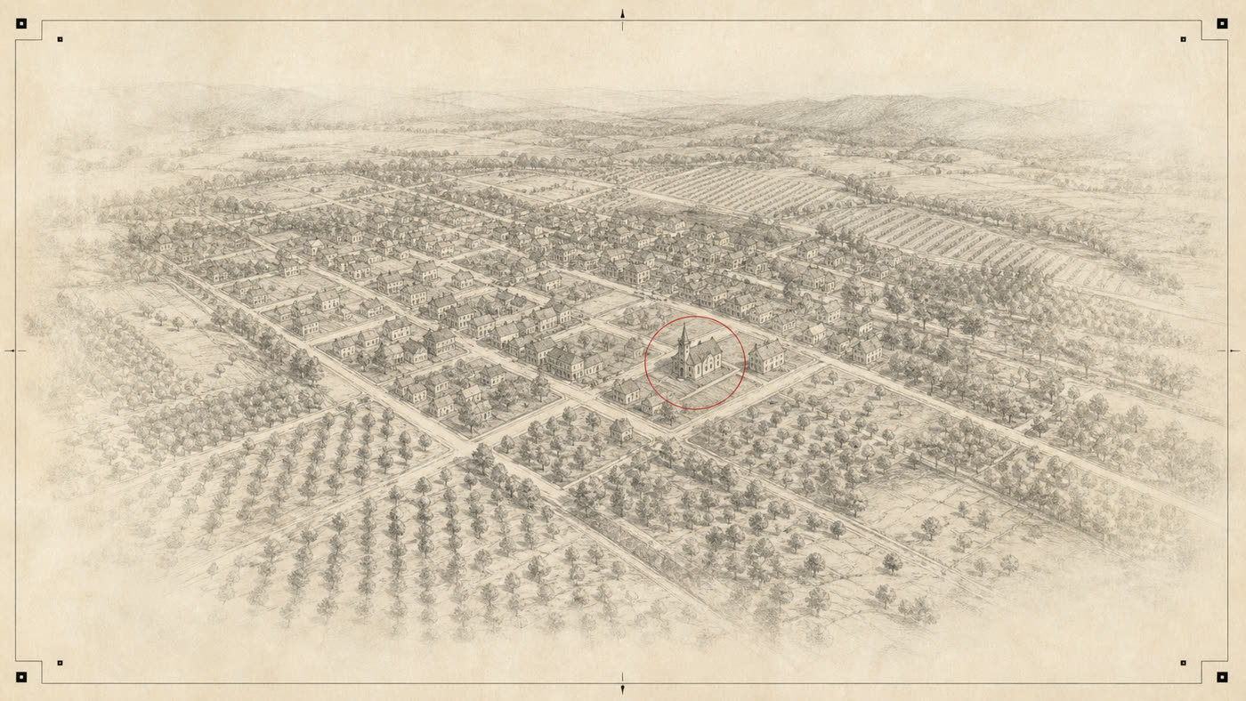 Still from the parish history film: an illustrated map of the North Okanagan, drawing near the head of Okanagan Lake.